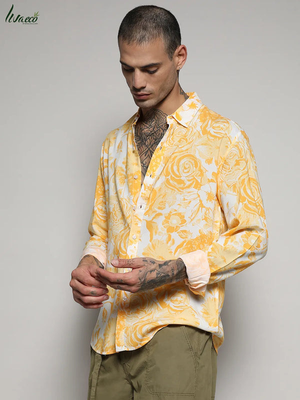 Ecoliva Contrast Botanical Shirt - EcoLiva-Yellow-Contrast-Botanical-Shirt-3