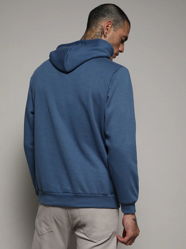 Pullover Hoodie With Contrast Drawstring - Electric-Blue-Pullover-Hoodie-With-Contrast-Drawstring-4