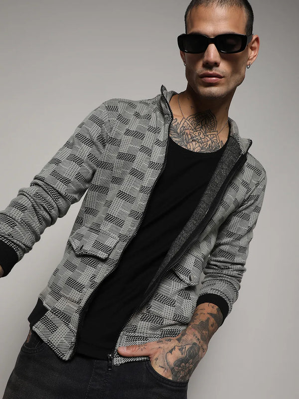 Textured Jacket With Flap Pocket - Grey-Textured-Jacket-With-Flap-Pocket-1