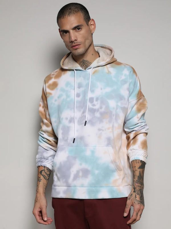 Pastel Tie Dye Oversized Hoodie With Kangaroo Pocket - Light-Blue-and-Brown-Pastel-Tie-Dye-Hoodie-With-Kangaroo-Pocket-2