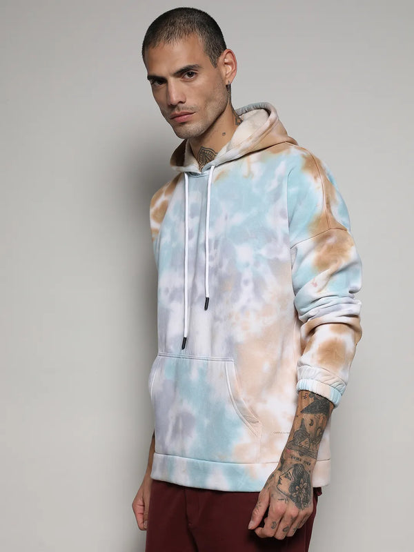 Pastel Tie Dye Oversized Hoodie With Kangaroo Pocket - Light-Blue-and-Brown-Pastel-Tie-Dye-Hoodie-With-Kangaroo-Pocket-3