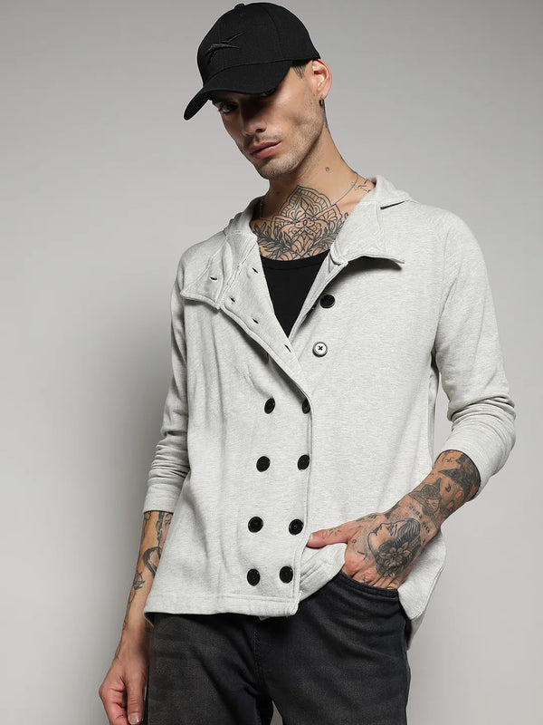 Double-Breasted Jacket With Hoodie - Light-Grey-Double-Breasted-Jacket-With-Hoodie-1