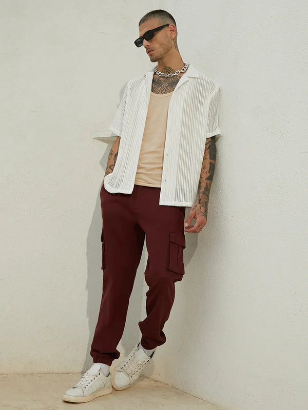 Cuffed Hem Cargo Trousers - Maroon-Cuffed-Hem-Cargo-Trousers-6