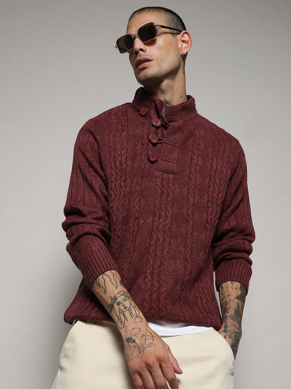 Rhombus Knit Sweater - Maroon-Red-Rhombus-Knit-Sweater-1