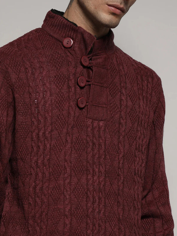 Maroon Red Rhombus Knit Sweater