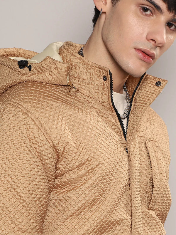 Self-Design Diamond Puffer Jacket With Fleece Hood - Men-Beige-Self-Design-Diamond-Puffer-Jacket-With-Fleece-Hood_7