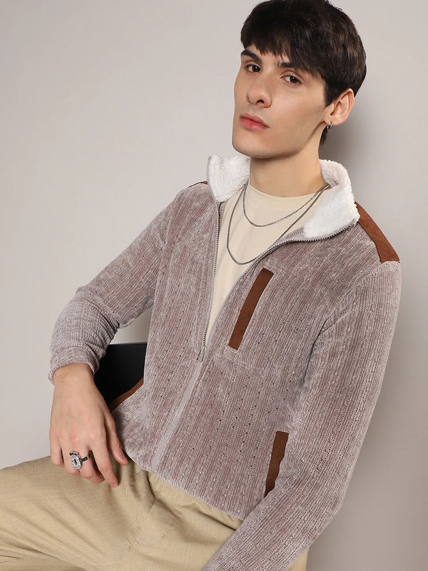 Zip-Front Cable Knit Jacket - Men-Brown-Zip-Front-Cable-Knit-Sweater_1