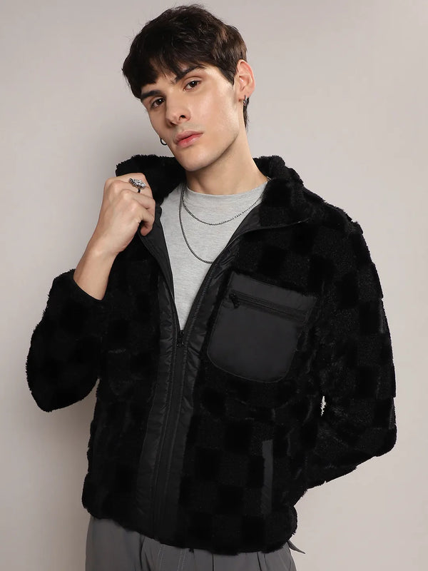 Fleece Buffalo Check Puffer Jacket - Men-Carbon-Black-Fleece-Buffalo-Check-Puffer-Jacket_2