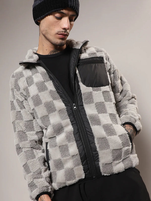 Fleece Buffalo Check Puffer Jacket - Men-Moon-Grey-Fleece-Buffalo-Check-Puffer-Jacket_1