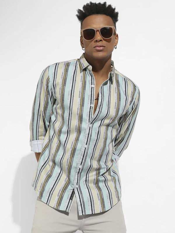 Faded Barcode Striped Shirt - Mint-Green-Faded-Barcode-Striped-Shirt-1