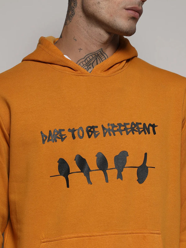 Mustard Yellow Dare To Be Different Hoodie With Kangaroo Pocket