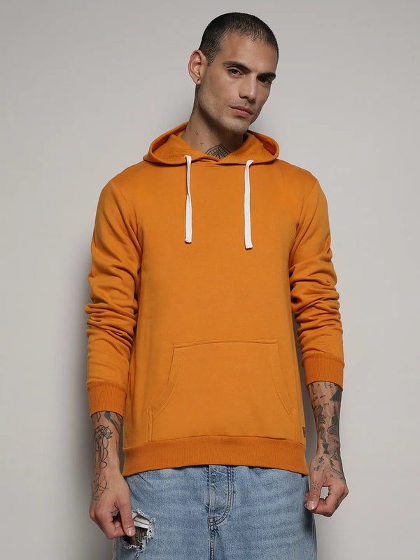 Pullover Hoodie With Contrast Drawstring - Mustard-Yellow-Pullover-Hoodie-With-Contrast-Drawstring-2