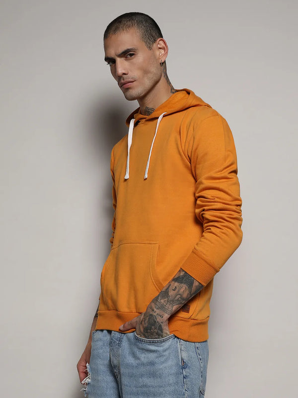 Pullover Hoodie With Contrast Drawstring - Mustard-Yellow-Pullover-Hoodie-With-Contrast-Drawstring-3