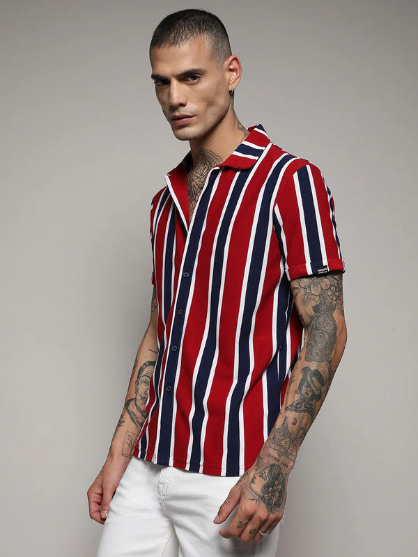 Club Striped Shirt - Navy-Blue-and-Crimson-Red-Club-Striped-Shirt-2