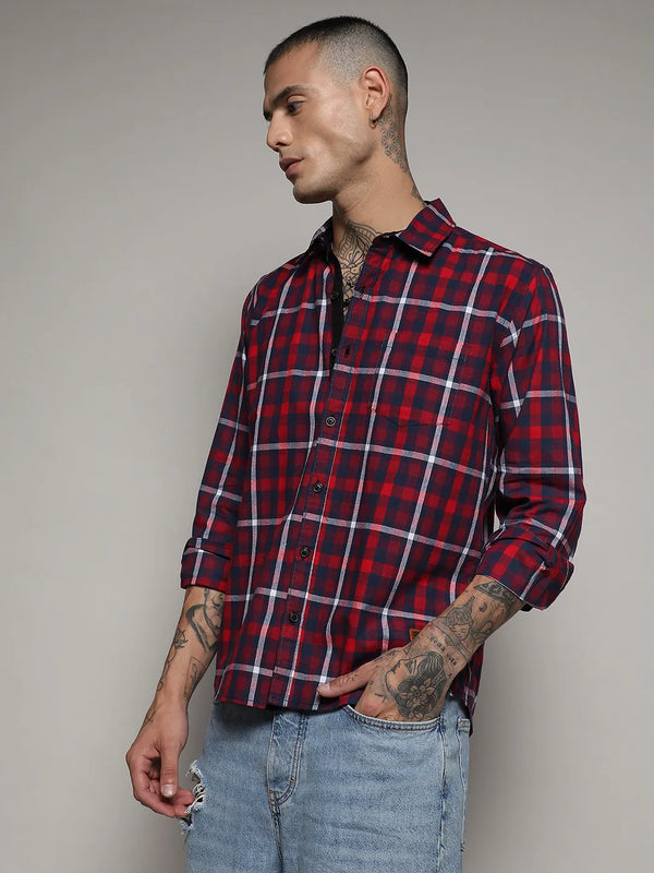 Tartan Plaid Shirt - Navy-Blue-and-Red-Tartan-Plaid-Shirt-3