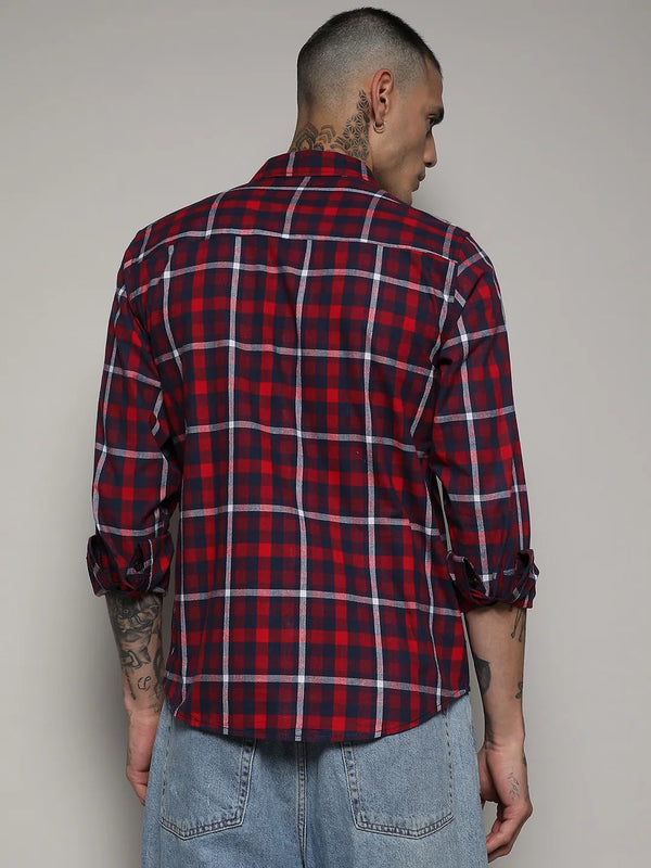 Tartan Plaid Shirt - Navy-Blue-and-Red-Tartan-Plaid-Shirt-4