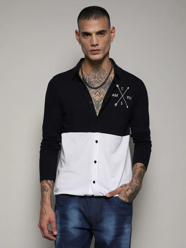 Contrast Panel Shirt - Navy-Blue-and-White-Contrast-Panel-Shirt-2