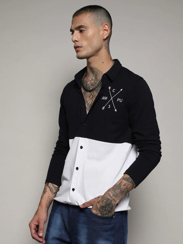 Contrast Panel Shirt - Navy-Blue-and-White-Contrast-Panel-Shirt-3