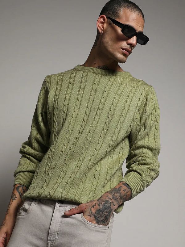 Cable Knit Sweater - Olive-Green-Cable-Knit-Sweater-1