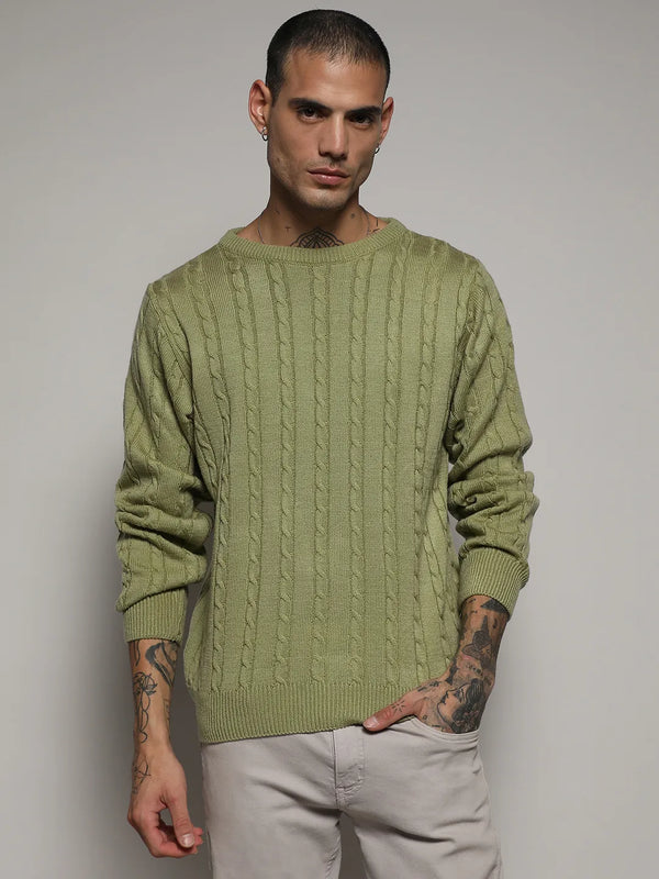 Cable Knit Sweater - Olive-Green-Cable-Knit-Sweater-2