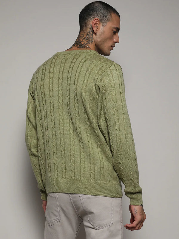 Cable Knit Sweater - Olive-Green-Cable-Knit-Sweater-4