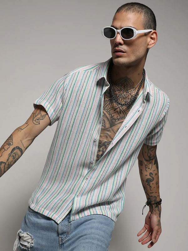 Unbalanced Striped Woven Shirt