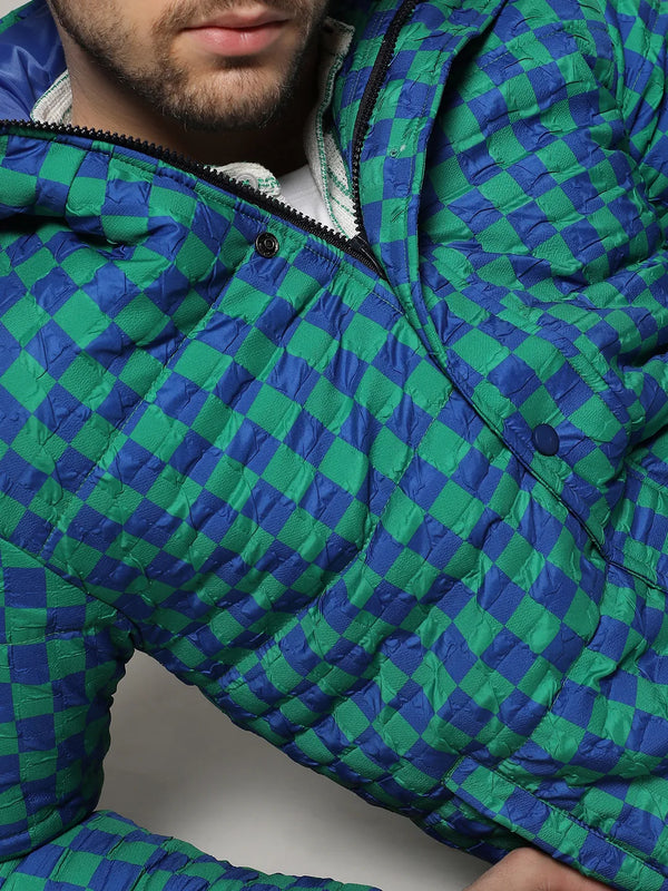 Royal Blue & Shamrock Green Micro Buffalo Check Puffer Jacket