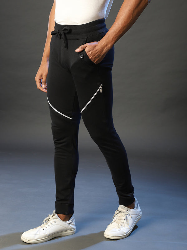 Solid Trackpants With Contrast Zipper Details - SCS21_TP2ZIP_M_PLN_BL_1