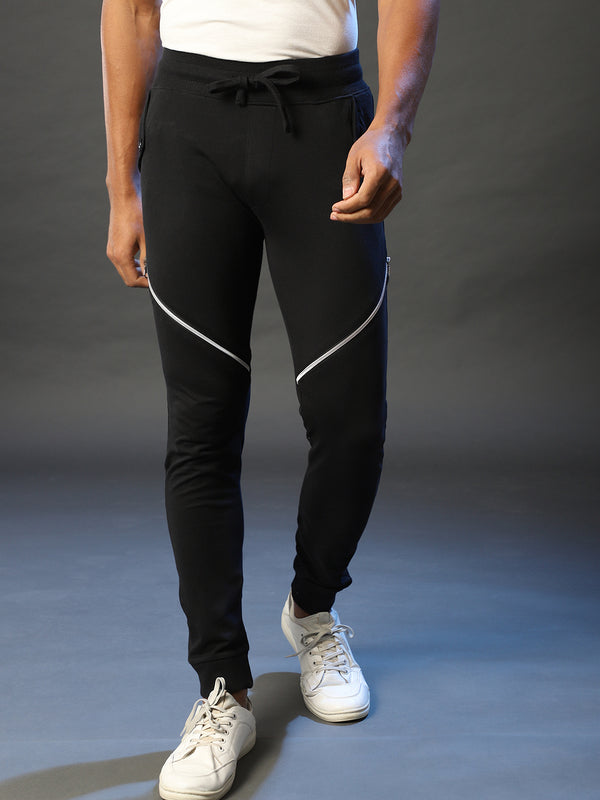 Solid Trackpants With Contrast Zipper Details - SCS21_TP2ZIP_M_PLN_BL_2_7bb84bb6-1d74-40ff-8b28-a5ce8844f82b