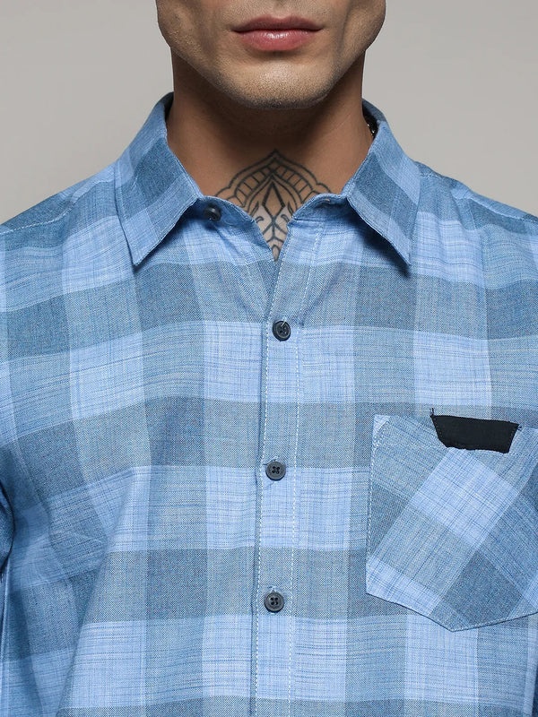 Cotton Check Shirt - SHRT_PNCHK58_M_PLN_LBUBU_4