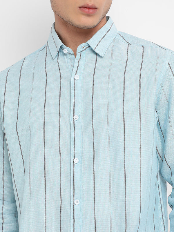 Men's Light Blue Contrast Pinstriped Shirt