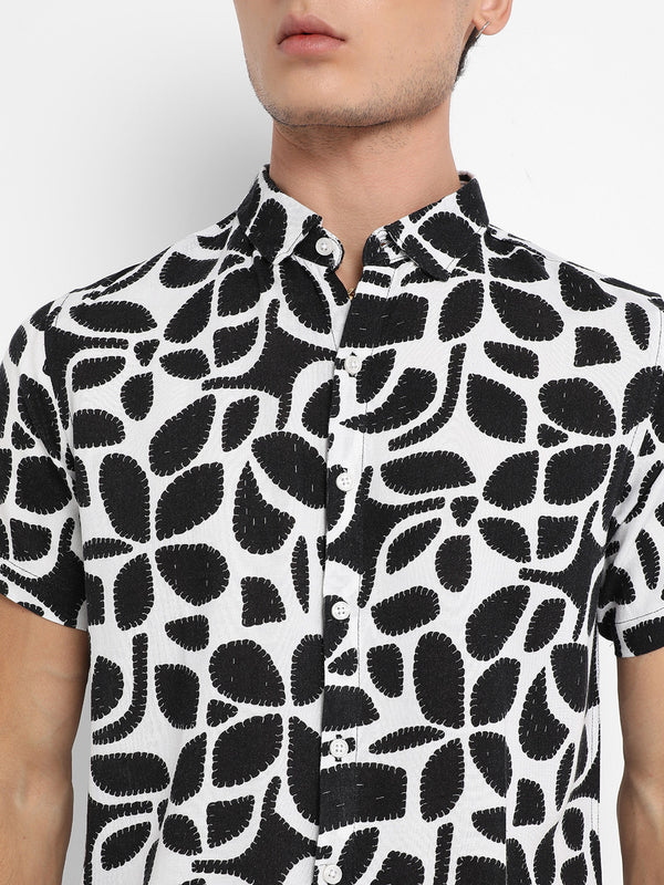 Men's White & Black Contrast Block Shirt