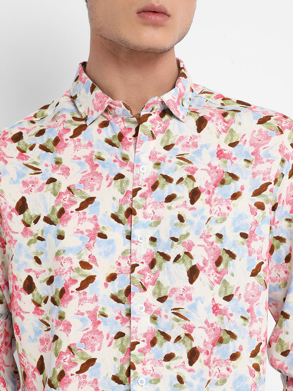 Men's Blue & Pink Leaf Strokes Shirt