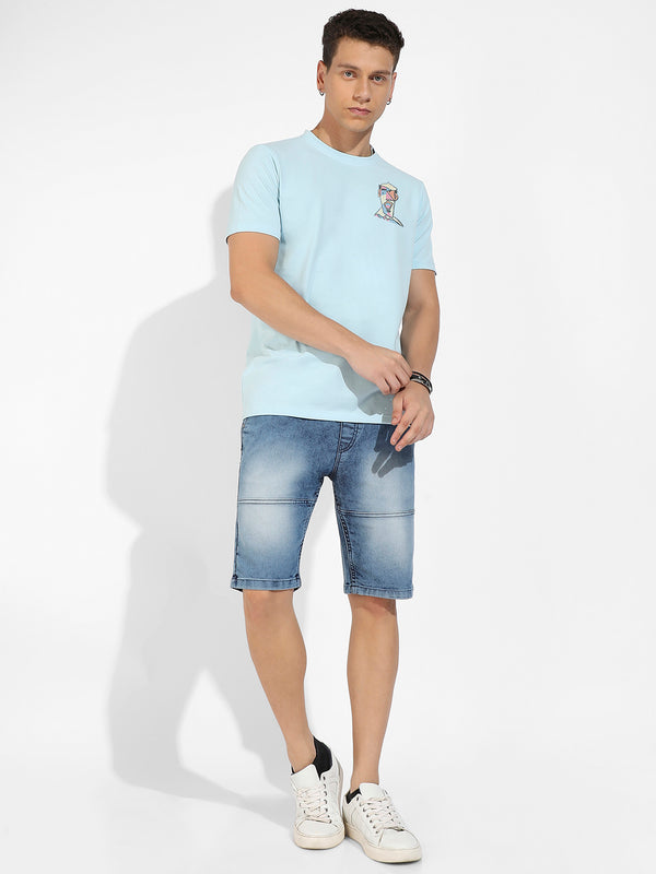 Icy Blue Basic Regular Fit T-Shirt - SSUM23_CSMSSTS55683-PRT38_5