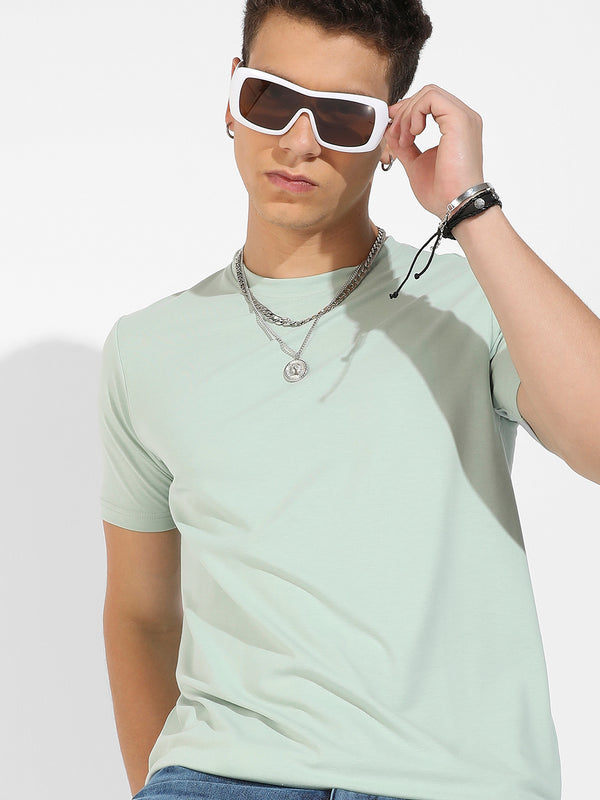 Sage Green Basic Regular Fit T-Shirt - SSUM23_CSMSSTS55687-PRT103_1