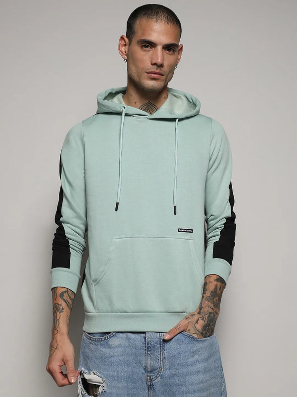 Pullover Hoodie With Contrast Back - Sage-Green-Pullover-Hoodie-With-Contrast-Back-2