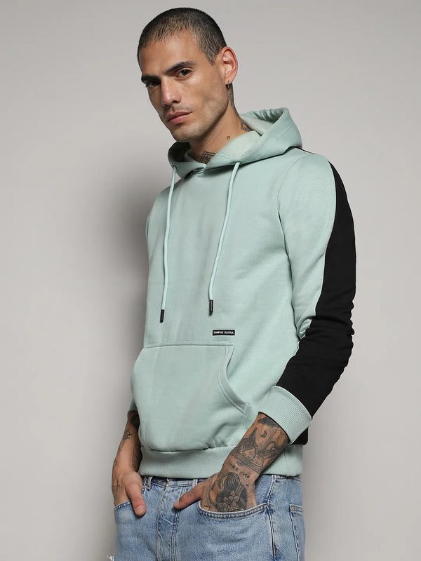 Pullover Hoodie With Contrast Back - Sage-Green-Pullover-Hoodie-With-Contrast-Back-3