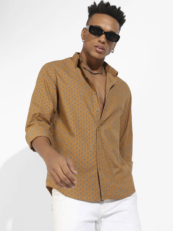 Micro Flower Shirt - Tan-Brown-Micro-Flower-Shirt-1