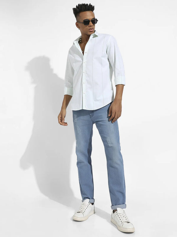 Heathered Pinstriped Shirt - White-Heathered-Pinstriped-Shirt-6