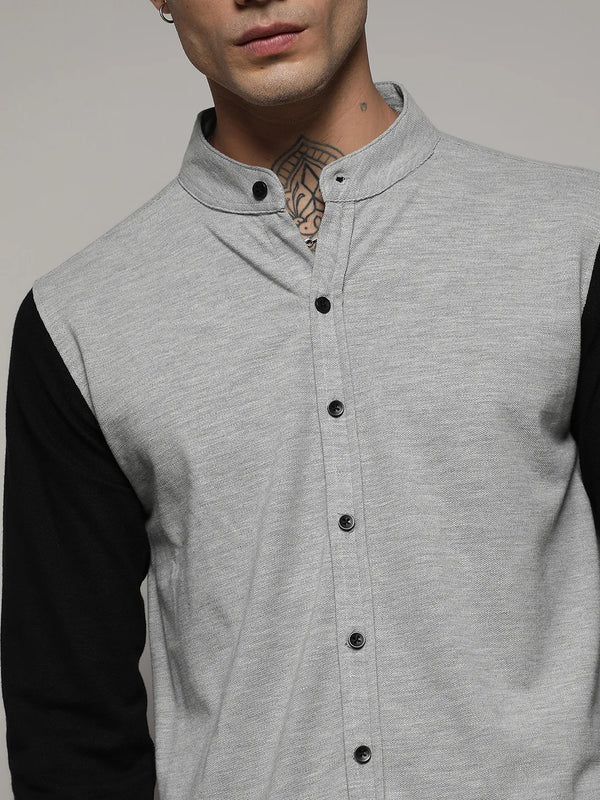 White & Grey Contrast Sleeve Shirt