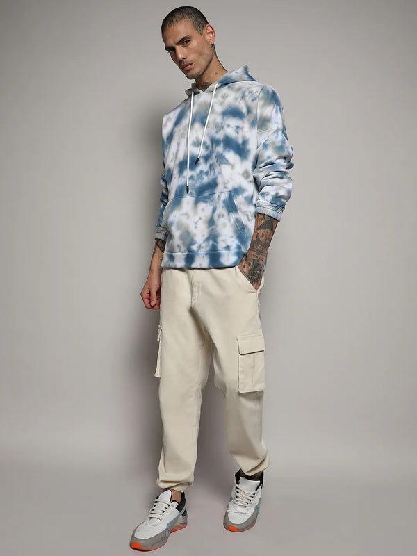 Tie-Dye Oversized Hoodie With Kangaroo Pocket - White-and-Indigo-Blue-Tie-Dye-Hoodie-With-Kangaroo-Pocket-5