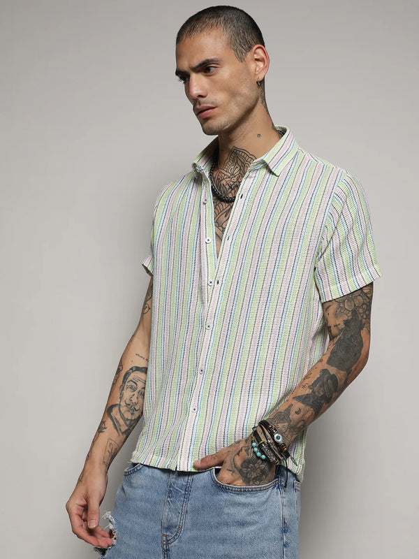 Unbalanced Striped Woven Shirt - Yellow-and-Pink-Unbalanced-Striped-Woven-Shirt-3