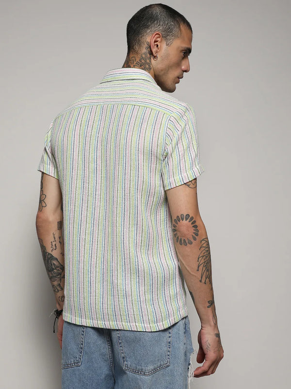 Unbalanced Striped Woven Shirt - Yellow-and-Pink-Unbalanced-Striped-Woven-Shirt-4