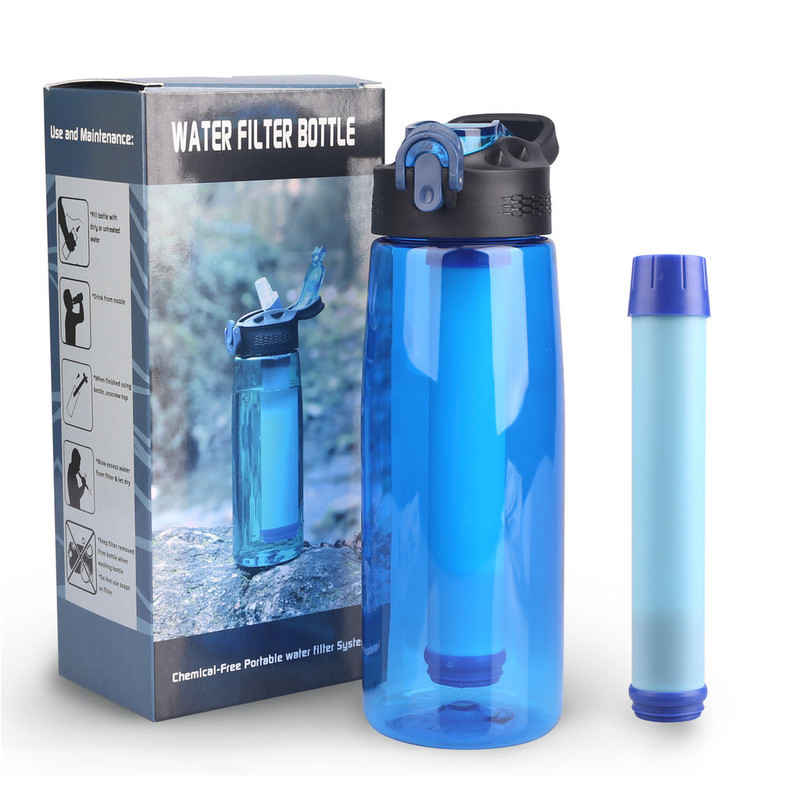 SimPure Filtered Water Bottle BPA Free Water Bottle with Filter Replaceable  4-Stage Filter Straw Portable