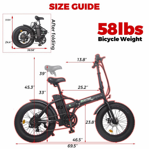 Ecotric Matt Black 48V Portable and Folding Fat Ebike with LCD Display