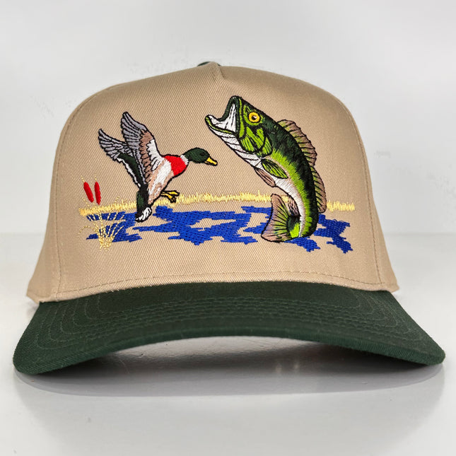 Old School Bass Fishing Shop Vintage Rope Green Brim White Mid