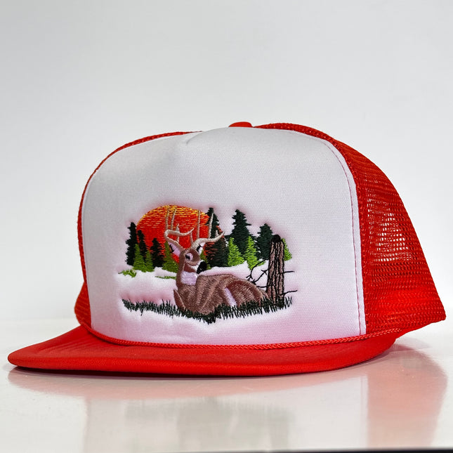 Old School Deer Scenery Vintage White Crown Green Brim SnapBack Hat Ca –  Old School Hats