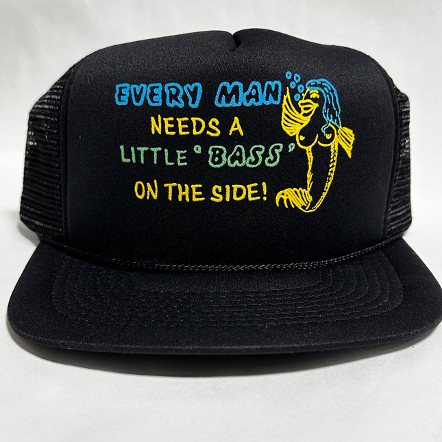 Vintage EVERY MAN NEEDS A LITTLE BASS ON THE SIDE FUNNY Fishing Navy B –  Old School Hats