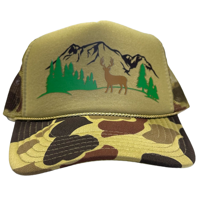Deer Scenery CAMO Camouflage Mesh Trucker SnapBack Hat Deer Hunting Ca – Old  School Hats