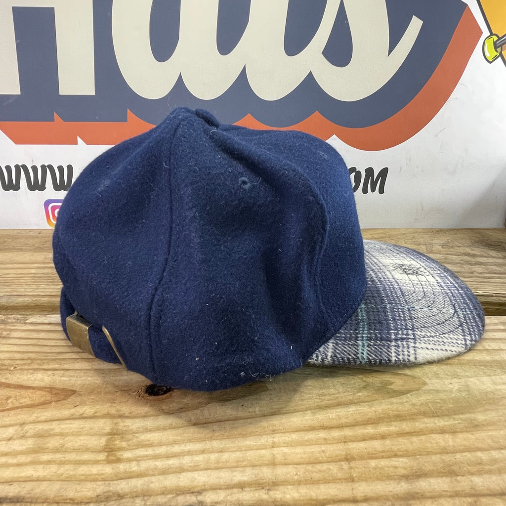 Vintage Blue with Plaid Brim Low Crown Wool Blank Strapback Hat – Old ...
